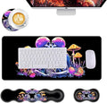 Mouse PadLarge Desk Mat Set 4in1 XL Mousepad + Keyboard Wrist Rest+Mouse Wrist Rest+Coaster with Ergonomic Desk Pad for Home Office Table Computer Cover -Fantasy Skeleton Mushroom