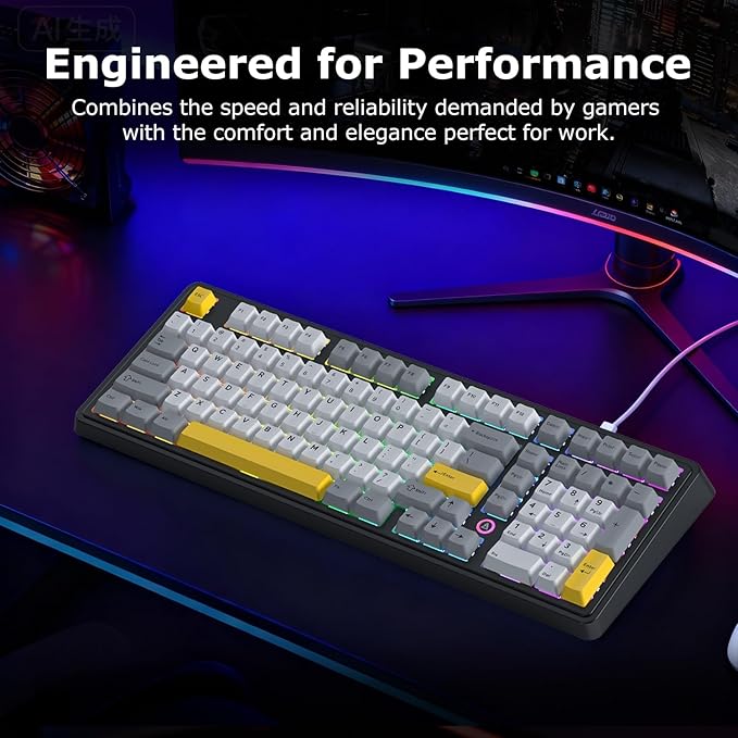 FIRSTBLOOD ONLY GAME. AK980 101-Key Hot-Swappable Mechanical Keyboard Gasket Mount RGB Backlit Programmable Macro Full N-Key Rollover with Dreamscape Linear Switches (Starfall Gray)