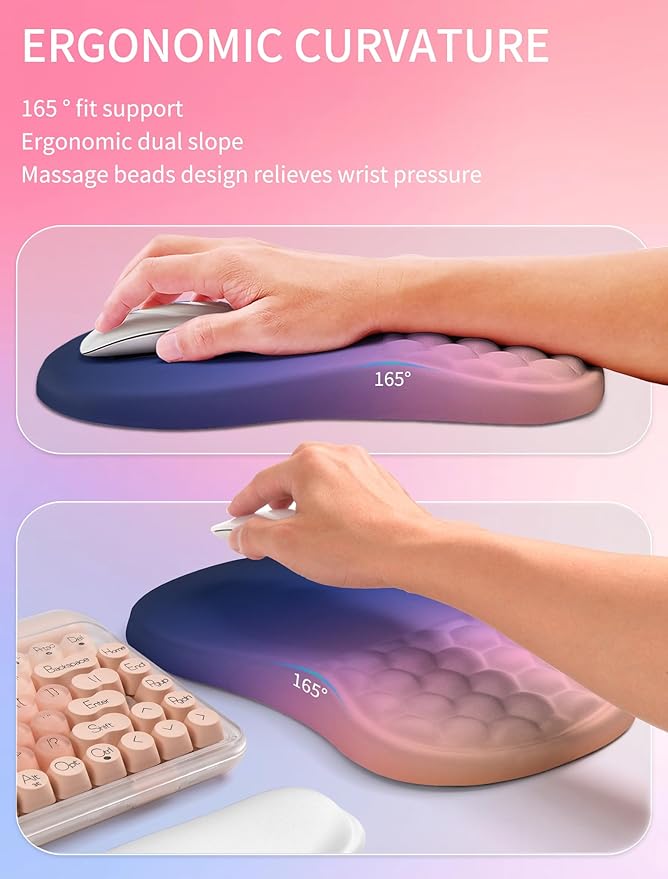 Hokafenle 2in1 Combination Wave Keyboard Wrist Rest and Ergonomic Curvature Mouse Pad Wrist Support for Relieve Wrist Pain Filled with Soft Cushion Memory Foam Dawn