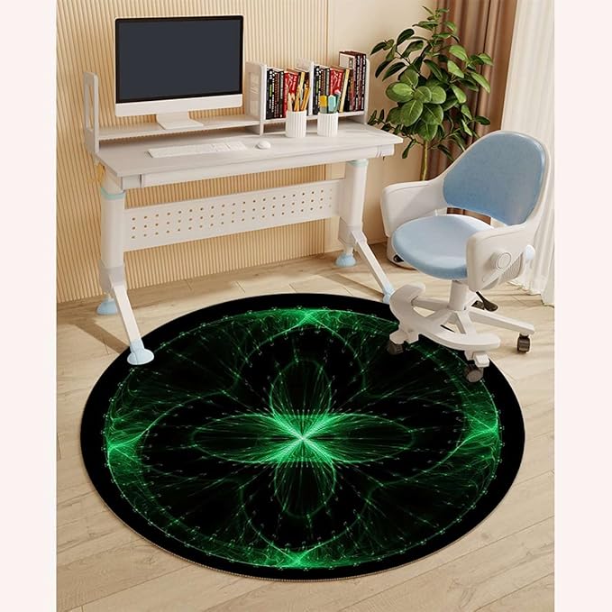 Multicolor PU Leather Gaming Chair Mat Chair Mat for Hardwood Floor Bohemian Interlace Circles Round Floor Mats for Office Chair Computer Desk Anti Slip Geometric Pattern Diameter 55 in