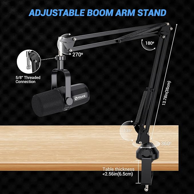 FDUCE XLR Dynamic Microphone for Vocal Recording Podcasting Gaming Live Streaming&ampBroadcasting All Metal Cardioid Mic Voice-Isolating Technology with Boom arm SL40X+