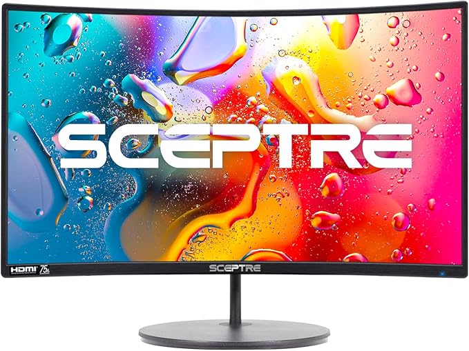 New_Sceptre_C248W 24'' Curved 75Hz Gaming LED Monitor Full HD 1080P HDMI VGA Speakers VESA Wall Mount Ready Metal Black ‎Metal Black