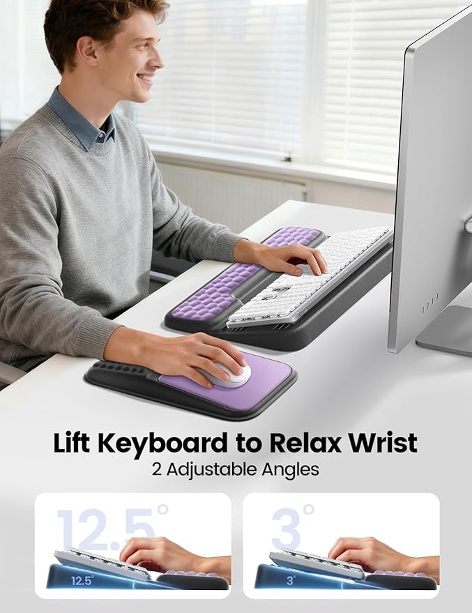 Vaydeer Keyboard Stand and Mouse Pad Set with Wrist Rest Computer Wrist Support Pad Soft Memory Foam Desk Cushion Ergonomic Keyboard Riser Holder Lift with Wrist Support for Office Gaming Red