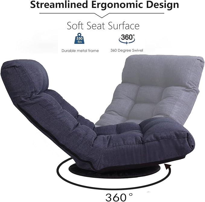 360-degree Swivel Gaming Chair Folding Floor Chair with Adjustable Backrest Cushion Padded Indoor Chaise Lounge with Stool Lazy Sofa Couch Rocker Gaming Chair for Teens and Adults