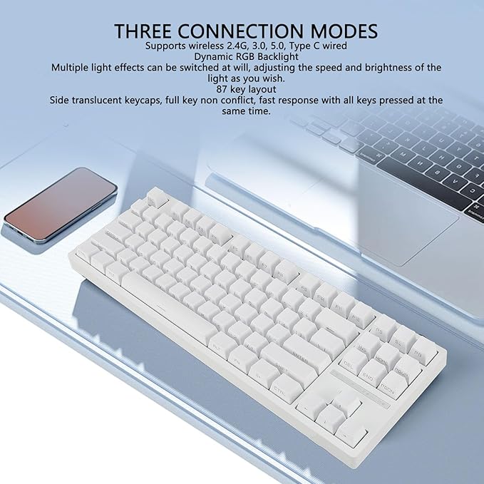 Vikye Mechanical Gaming Keyboard 3 - Modes 87 Keys Hot Swappable Keyboard with RGB Backlight for Laptop PC BT / 2.4GHz / USB - C