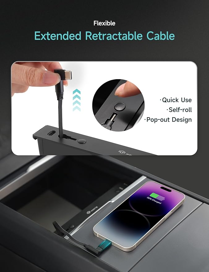 TPARTS 60W USB Hub Charger for Tesla Model Y Juniper 2025-2026/Model 3 Highland 2024+ Multi-Port Center Console Charging Hub Hidden Docking Station M3/Y Interior Accessories (Premium/Performance)