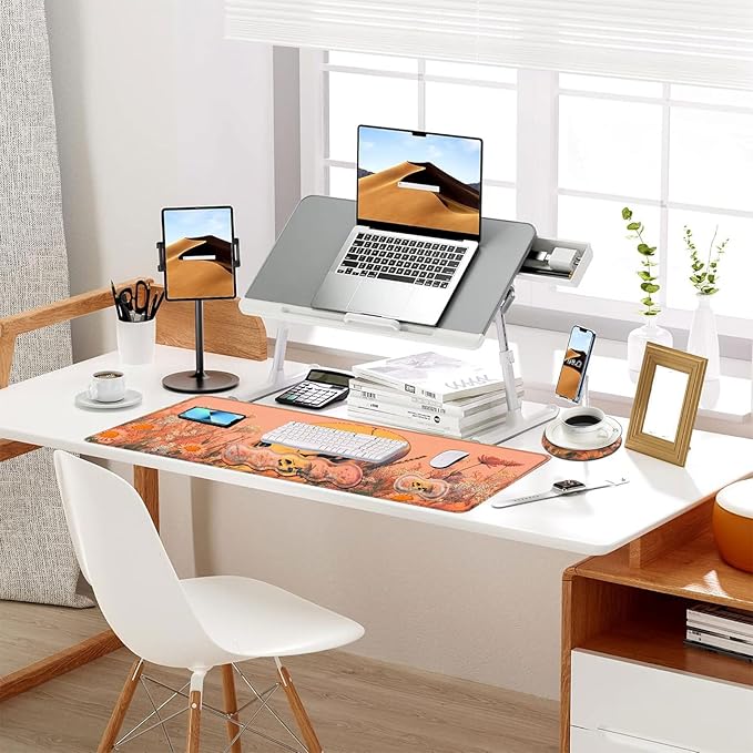 Keyboard Mouse Pad Set Extended Gaming Mouse Pad+Ergonomics Keyboard Wrist Rest Support Memory Foam Easy Typing Pain Relief 4Pcs XL Ultra Thick Desk MatSkull in Flower Field