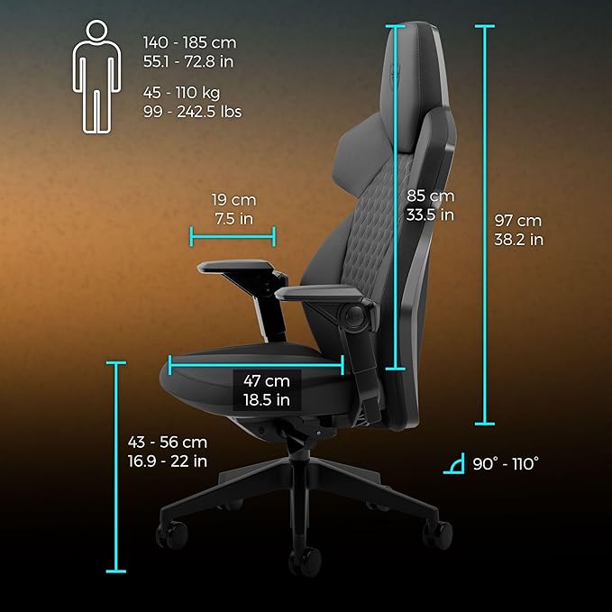 noblechairs Dawn Gaming Chair-Black - Ergonomic Desk Chair with Folding Armrests Synchronous Mechanism Faux Leather Cover Lumbar Support Universal Wheels