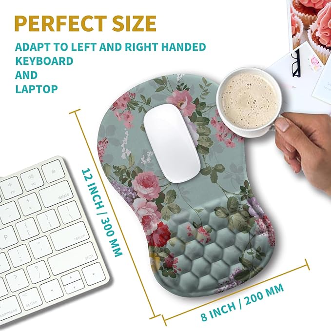 Hokafenle Ergonomic Mouse Pad Wrist Support Wrist Rest Mousepad for Carpal Tunnel Pain Relief with Integrated Memory Foam Slope Massage Bulge (11.8x7.9 inchGraceful Peony