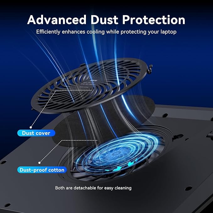 llano Gaming Laptop Cooler V12 Laptop Cooling Pad Stand with 5.5inch Fan Fast Cooling Computer Laptop 15.6-21in Adjustable Speed Touch Control 3-Port USB A A Mouse Pad Included