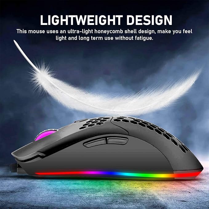 LexonElec K2 Mechanical Gaming KeyboardBlue Switch Mini 82 Keys Wired Rainbow LED Backlit KeyboardLightweight Gaming Mouse DPI Adjustable Honeycomb Optical for MAC PC Gamers(Black)