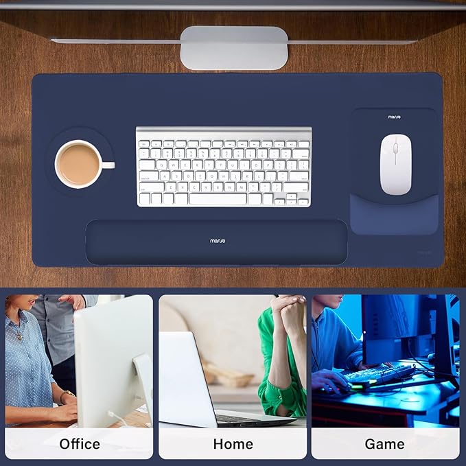 MOSISO Keyboard Mouse Pad Set Large Gaming Mouse Pad&ampRectangular Keyboard Wrist Rest&ampMousepad with Wrist Rest&ampCoaster Ergonomic Non-Slip&ampEasy Typing Pad with Curved Silicone Lining