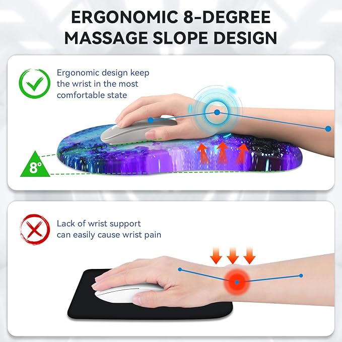 AIMSA Upgraded Wrist Rest Support Mouse Pad Ergonomic Mousepad Massage Memory Foam Design Pain Relief Comfortable Wrist Cushion Mat Non-Slip PU Base for Home Office Galaxy Nebula Universe