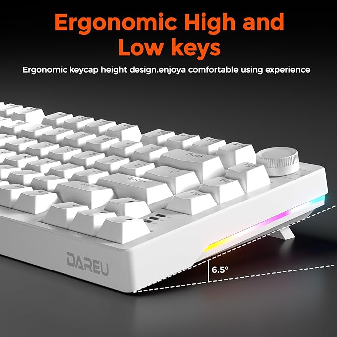DAREU EK75 Wired Mechanical Keyboard75% Keyboard with Volume KnobGasket Mount Mechanical Gaming Keyboards81 Keys Rainbow SidelitPBT KeycapsLinear Dream Switch for PC Laptop - White