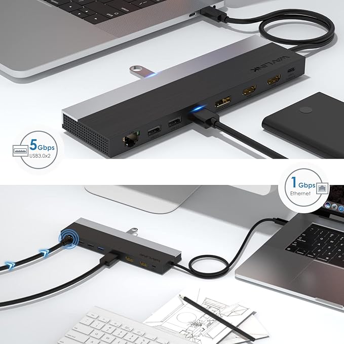 WAVLINK USB C Docking Station USB-C Dock Triple Display PD 85WUSB Type C Hub with DisplayPort HDMI USB 2.0/3.0 Gigabit Ethernet SD/TF Slot Audio Jack for Windows and Mac