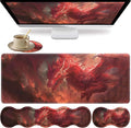 Large XXL Gaming Desk Mat 31.5x 11.8 Ergonomic Keyboard Wrist Rest &amp Mouse Pad Wrist Rest + Coaster Set Non-Slip Base Memory Foam Office and Home Red Dragon
