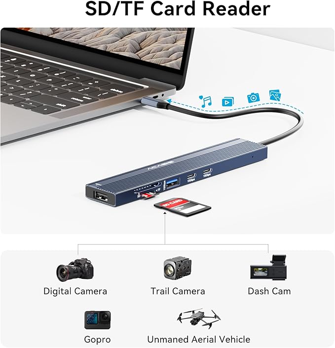 ACASIS USB C Hub with DP Port 10Gbps Multiport Adapter with 4K Display Port3*USB3.2 Gen2+USB2.0 480M/bps Data Port 100W Power Delivery SD/TF3.0 USB C to Displayport for Video Editors and More