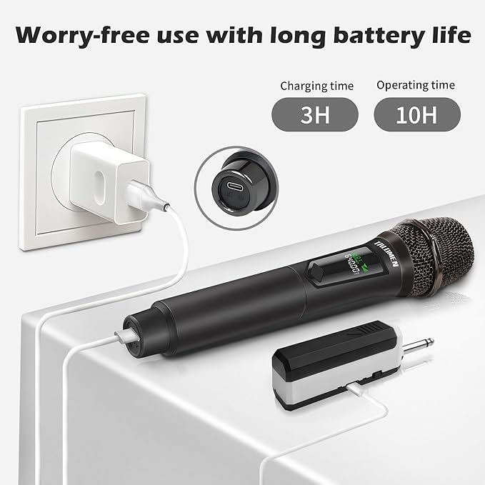 Wireless Microphone Set for Singing 2.4GHz Rechargeable Handheld Microphones System with Receiver(160 Ft) 4 Pack Cordless Dynamic Mic for Speech &amp Events Karaoke Machine Speaker PartyBox