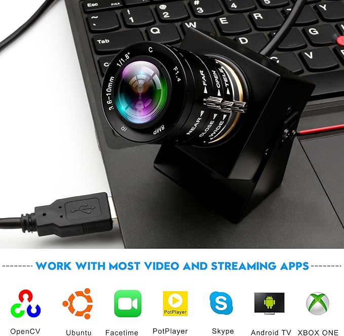 5MP Global Shutter USB Camera 1944P@50fps High-Speed Webcam with 3.6-10mm 3X Manual Zoom Lens Ideal for Lightburn Motion Capture Face Recognition &amp QR Code Scanning