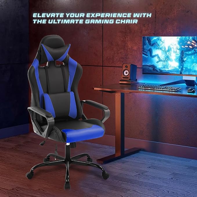 PayLessHere High Back Gaming Chair PC Computer Chair with Lumbar Support Arms Headrest Executive Racing Style Ergonomic Office Chair with Adjustable Rolling Swivel PU Leather Desk Chair