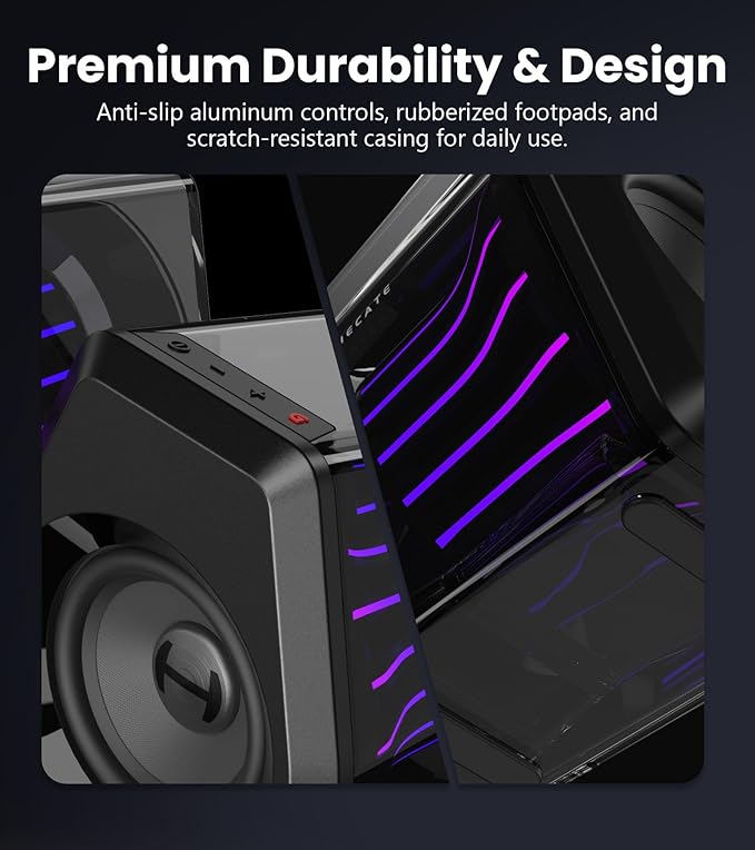 Edifier G2000 Pro 2.0 RGB Gaming Speakers with 64W Peak Power Virtual 7.1 Surround Sound 270° TempoFlow Light Sync Bluetooth 5.4/USB-C/AUX for PC PS5 Game Console (Black)