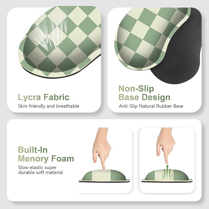Large Gaming Mouse Pad Set 4 in1 Ergonomics Keyboard Desk Mat with Memory Foam Wrist Rest Extended Game Mousepad Non-Slip Desk Pad Matt Easy Typing Pain Relief I Green Checkered
