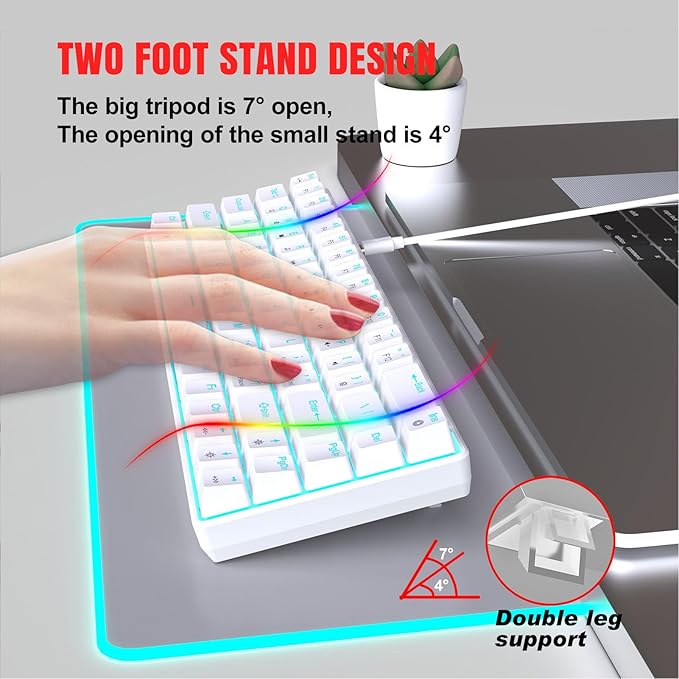 Bewinner 60% Gaming Mechanical Keyboard 68 Keys Compact Keyboard with Red Switches RGB LED Backlit Mechanical Keyboard for Laptop Tablet PC