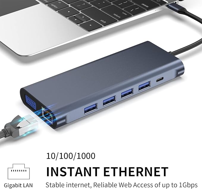 USB C Docking Station Hub (13 -in-1) with 2 X 4K HDMI Ethernet VGAAudio USB3.0 TF/SD Dongle Docking Station Compatible for MacBook iPad Pro Dell Hp Lenovo