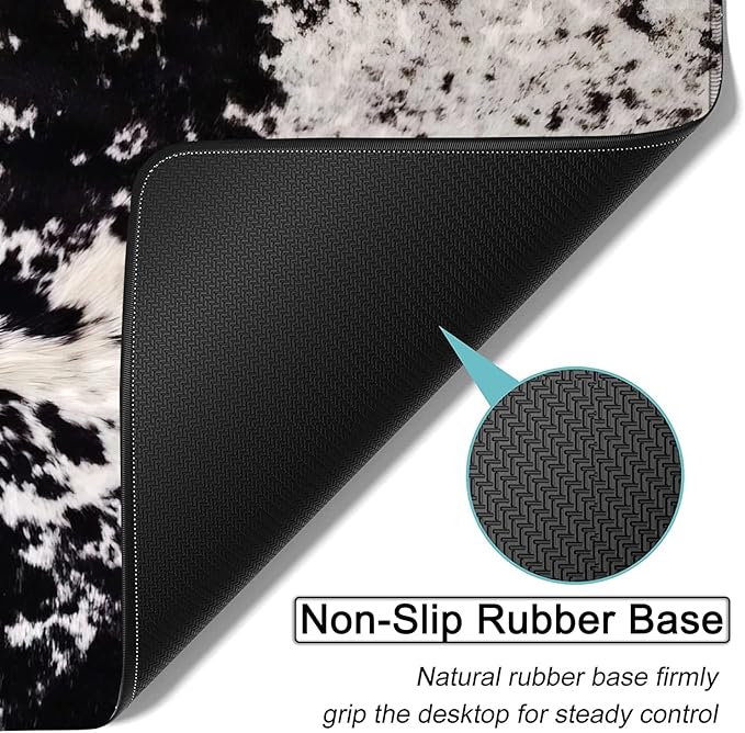 Large Gaming Mouse Pad 31.5x11.8 in Extended Computer Mouse Mat with Non-Slip PU Base Ergonomic Memory Foam Keyboard Wrist Rest for Work &amp Gaming Office Desk Pad Black White Cowhide Fur