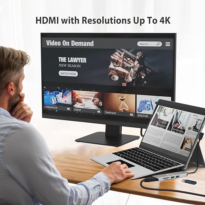 j5create USB-C 5-Port Gen2 Multi-Adapter with 4K HDMI 2 USB-A 10Gbps SD/microSD for Surface Pro 8/9 MacBook Air/Pro Dell XPS HP laptops and More (JCD372S)
