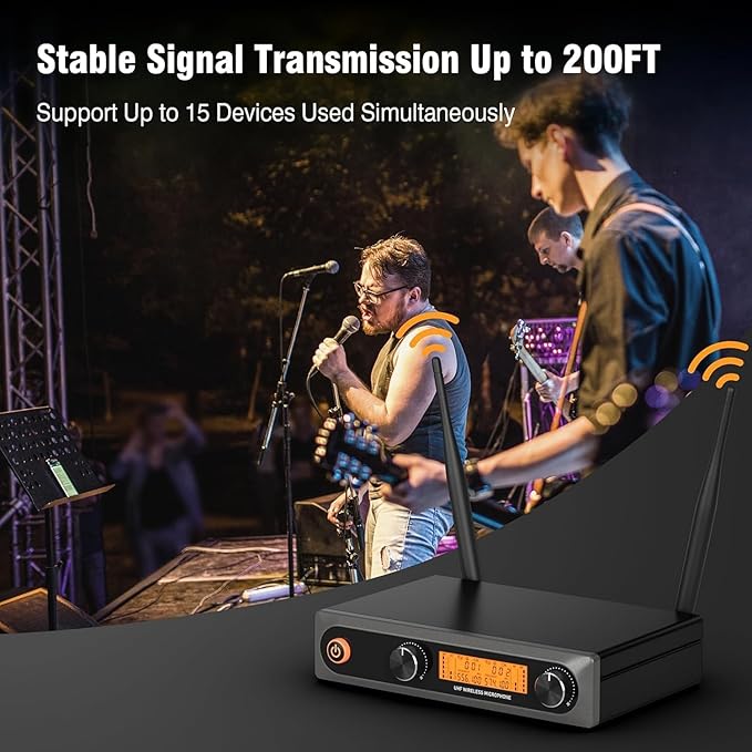Wireless Microphones Dual UHF Wireless Microphone System with Professional Metal Handheld Dynamic Mics 200ft Range for Karaoke Singing DJ Church Wedding &amp Party Home KTV Set
