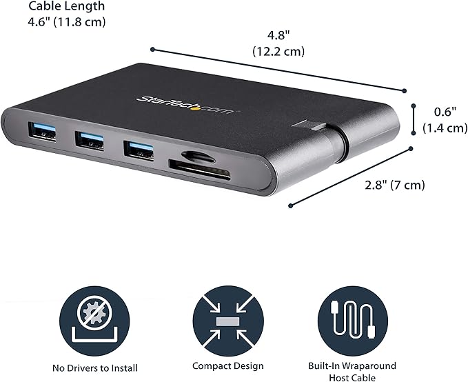 StarTech.com USB C Multiport Adapter - USB Type-C Mini Dock with HDMI 4K or VGA 1080p Video - 100W Power Delivery Passthrough 3-port USB 3.0 Hub GbE SD &amp MicroSD - Laptop Travel Dock (DKT30CHVS