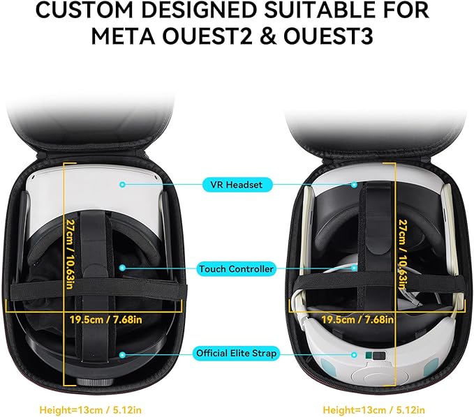 Case for Meta Quest 3/3S/2 &amp Vision Pro/Pico 4 Elite Strap &amp Battery Head Strapwith Lens Protector and Drawstring velvet bagPortable Hard Carrying Case