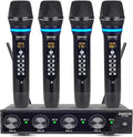 Rechargeable Wireless Microphone System 4 Channel Pro UHF Metal Handheld Wireless Mics Cordless for Church Karaoke Singing with Echo Treble BASS VOL Channel Control(GT-200)
