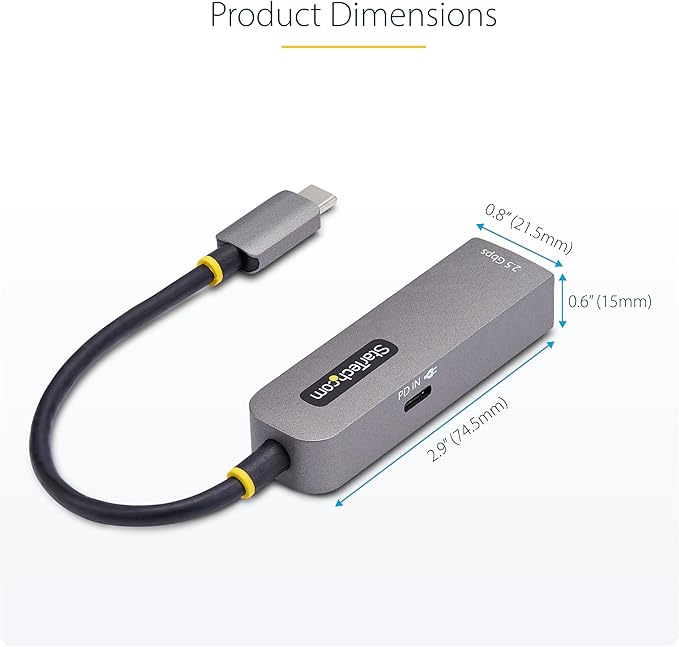 StarTech.com 2.5GbE USB-C to Ethernet Adapter 100W PD Pass-Through NBASE-T NIC USB 3.0 Type-C 2.5G Multi Speed Network