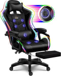 Gaming Chair Computer Chair with Footrest and Lumbar Support Height Adjustable Game Chair with 360° Swivel Seat and Headrest for Office&ampGaming Office Chair with Bluetooth Speakers&ampLED RG