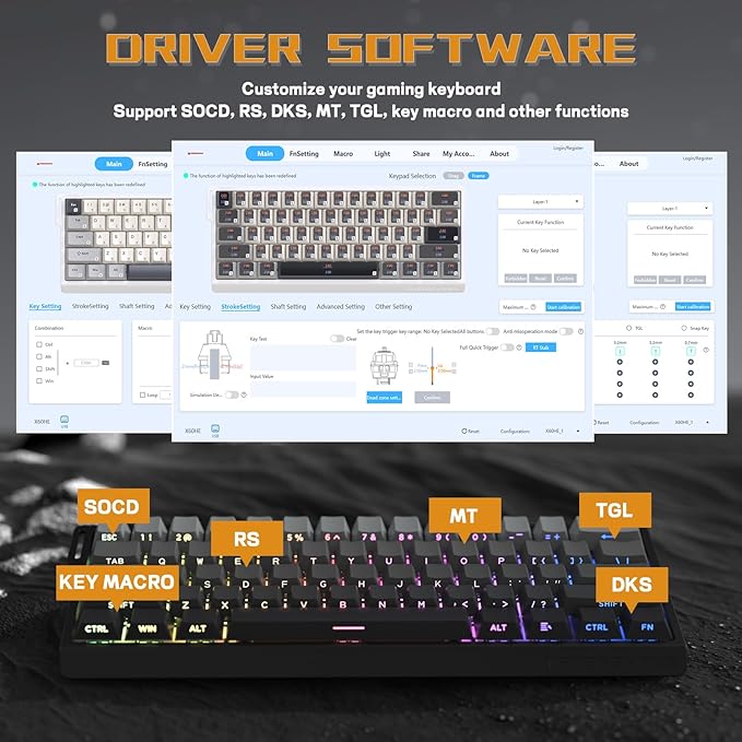 MAMBASNAKE X60 HE 60% Rapid Trigger Wireless Gaming KeyboardHall Effect Magnetic SwitchesAdjustable Actuation0.1ms Ultra-Low Latency 8KHz Polling Rate3-Mode RGBPBT Keycaps for Win/Mac-Moon Night