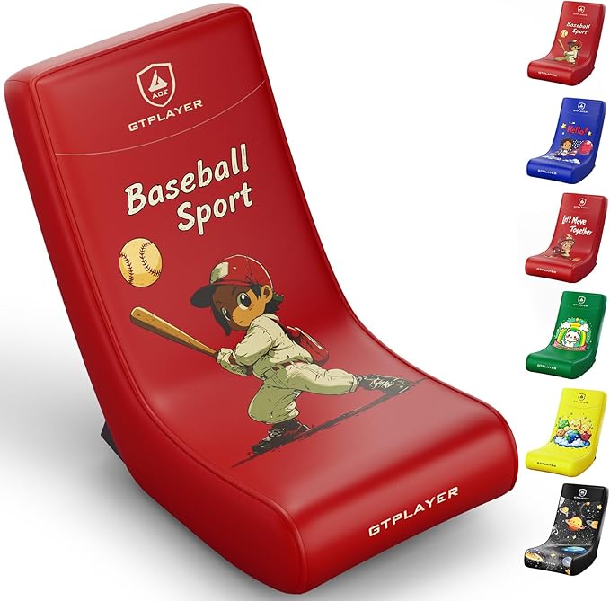 GTPLAYER Gaming Floor Rocking Chair – Rocker Floor Game Chair with Angle Limiter Stylish Patterned Design Comfortable Video Game Seat Red Baseball Pattern