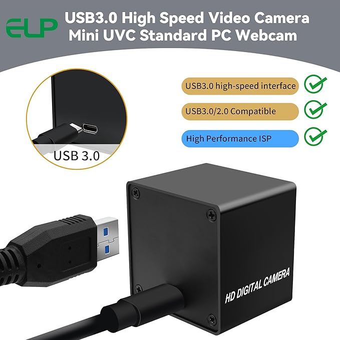 ELP Ultra HD 20MP USB3.0 Camera for Computer Mini UVC 3840P USB3.0/2.0 Lightburn Cameras for Windows Linux Mac Pi Wide Angle 95°(H) AR2020 High Speed 4K 30FPS Webcam for PC Laptop Jetson Nano
