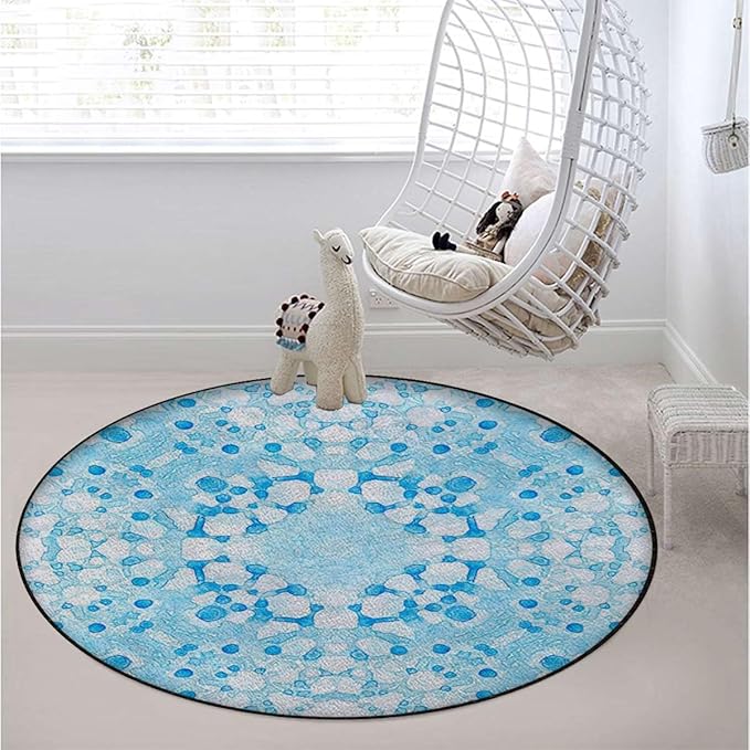 Light Blue Gaming Chair Mat Office Chair Mat for Carpeted Round Area Rug Swivel Chair Mats for Hardwood Floor Oriental Style Pattern in Watercolor Diameter 59 in