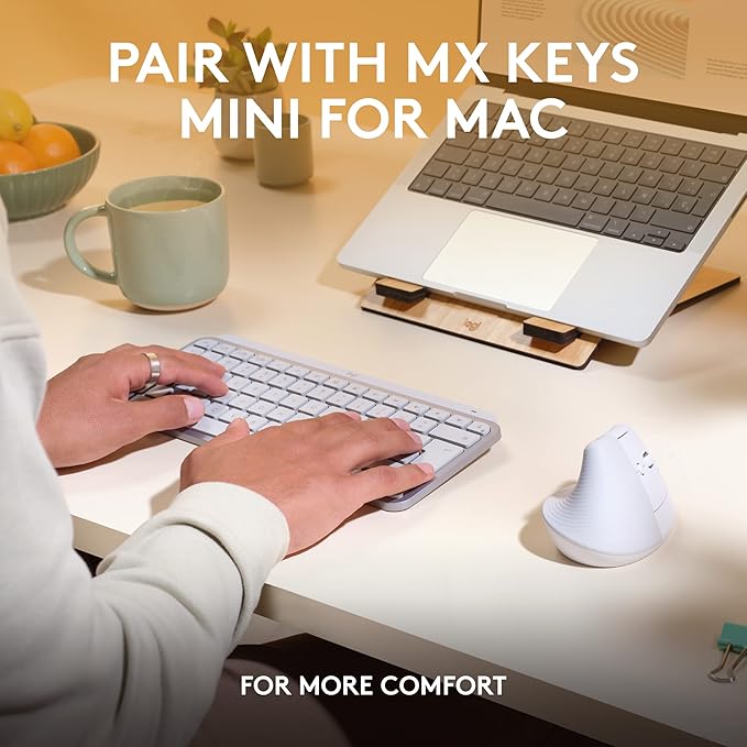Logitech Lift for Mac Wireless Vertical Ergonomic Mouse Bluetooth Quiet Clicks Silent Smartwheel 4 Customizable Buttons for macOS/iPadOS/MacBook Pro/MacBook Air/iMac/iPad - Off White