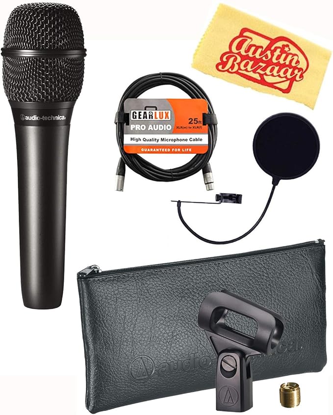 Audio-Technica AT2010 Cardioid Condenser Handheld Microphone Bundle with Pop Filter XLR Cable and Austin Bazaar Polishing Cloth