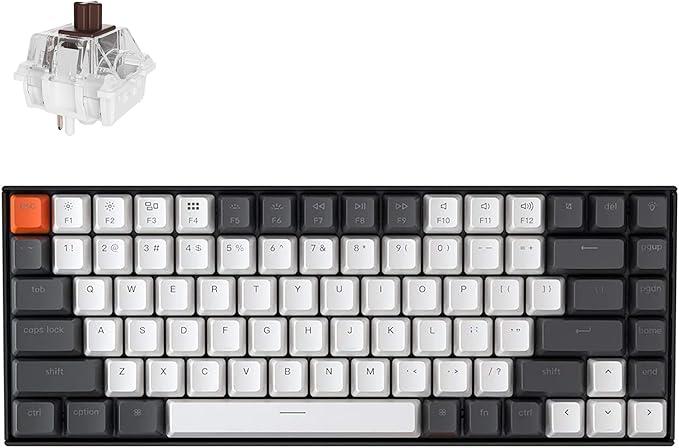 Keychron K2 75% Layout 84 Keys Hot-swappable Bluetooth Wireless/USB Wired Mechanical Keyboard for Mac with Super Brown Switch/Double-Shot Keycaps/White LED Backlit for Windows Version 2