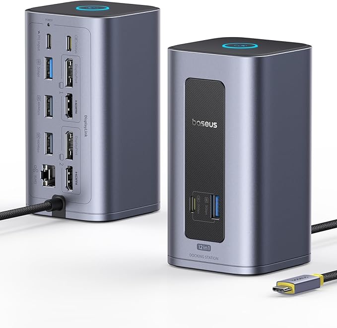 Baseus Docking Station Dual Monitor for macOS/Win Nomos Mac Air(12 in 1) Laptop Dock Station with 2K HDMI 10Gbps USB Ports 1Gbps Ethernet PD 100W(No Power Adapter)