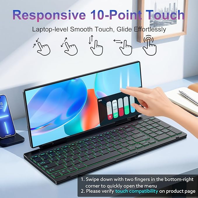 12.8 Portable Touchscreen Keyboard Screen Extender with Silent Keyboard USB-A Type-C Monitor for Laptop Desktop Mini PC MacBook(Driver Need)
