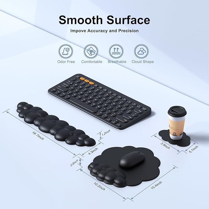 Cloud Mouse Pad with Wrist Rest Cloud Keyboard Wrist Rest Mouse Pad Wrist Support Ergonomic Keyboard Mouse Wrist Support (Black)