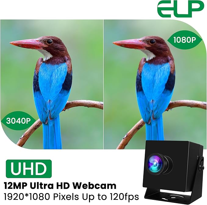 ELP 1080P 120fps USB Camera for Computer - 12MP Wide Angle PC Camera with High Speed and Mini Design for Desktop Industrial Security and Raspberry Pi