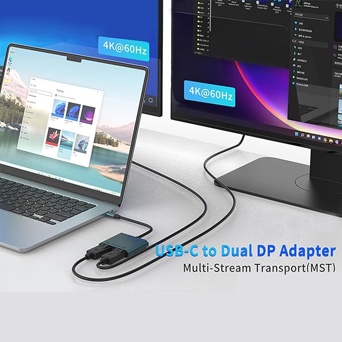 USB C to Dual DisplayPort Adapter Dual DP Splitter for Dual Monitors 4K 60Hz USB Type C Multi-Monitor MST Hub Compatible with MacBook Pro/Air Pad Surface Dell Galaxy Chromebook (2 in 1)