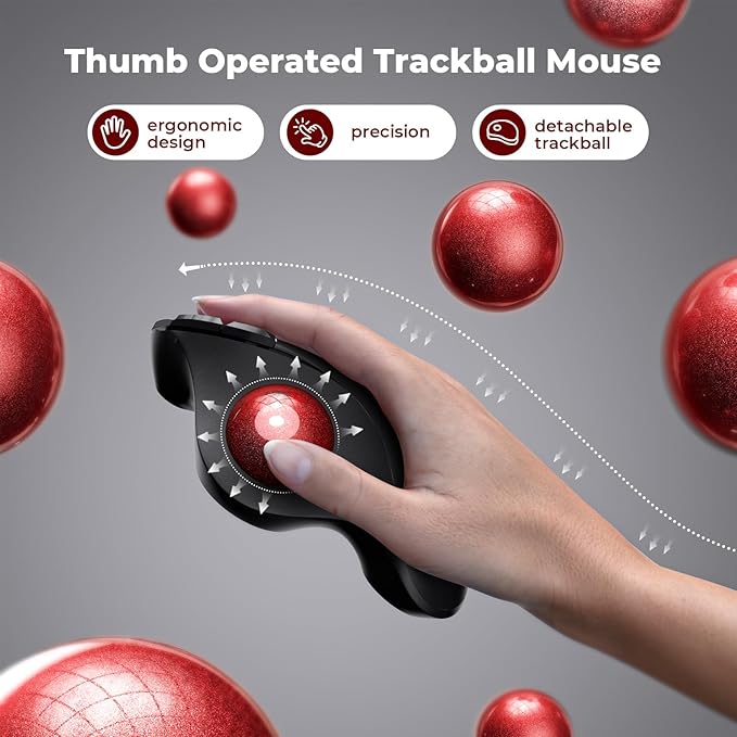 seenda Wireless Trackball Mouse Bluetooth - Ergonomic Rollerball Mouse Rechargeable 3 Device Connection Optical Mice Adjustable DPI Thumb Control Mice Compatible for Mac/Android/Windows - Black&amp