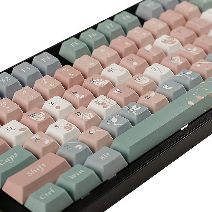 YMDK Cherry Profile Old Testament Roses 5 Sides Over Dye Sub Thick PBT KEYCAP for MX Mechanical Keyboard 61 68 84 87 96 104 108
